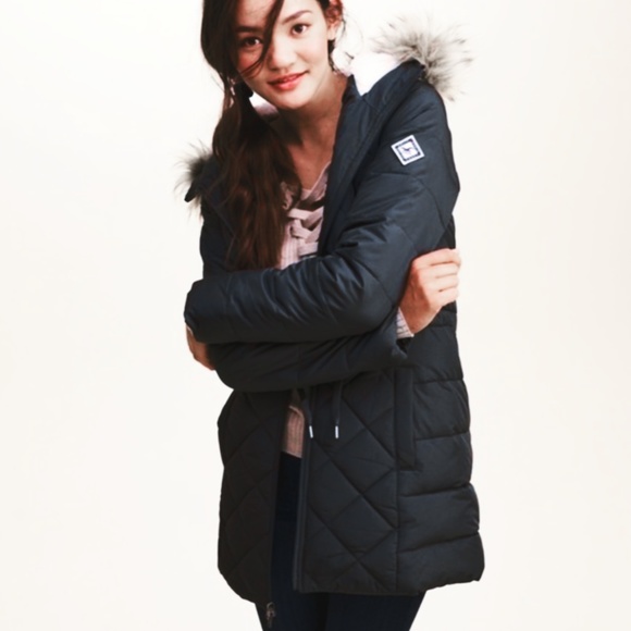 *Hollister Quilted Puffer Jacket Parka Coat Black - Picture 3 of 10